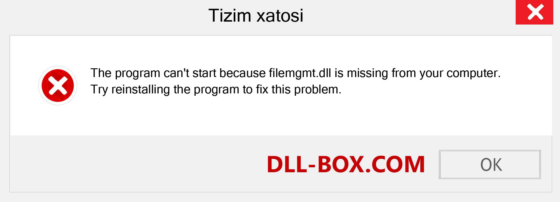 filemgmt.dll fayli yo'qolganmi?. Windows 7, 8, 10 uchun yuklab olish - Windowsda filemgmt dll etishmayotgan xatoni tuzating, rasmlar, rasmlar